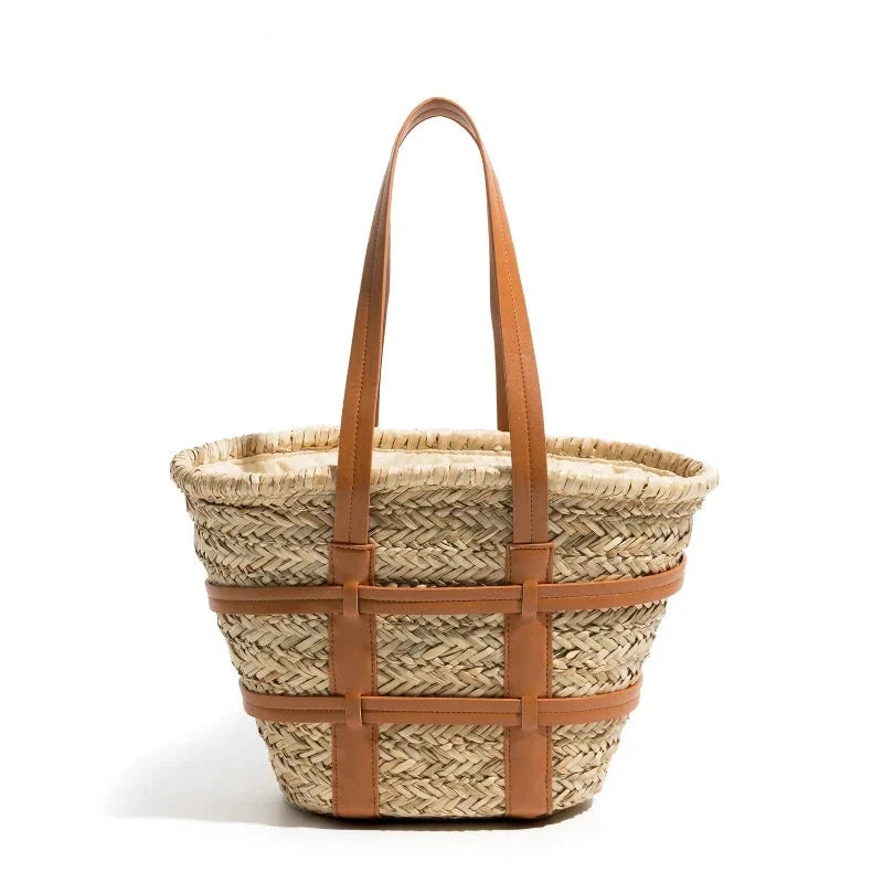 Sac fourre-tout en paille avec lanières
