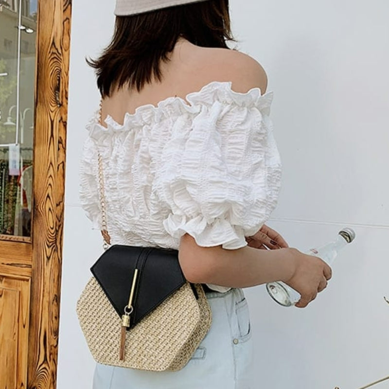 Sac hexagonal fabriqué en paille