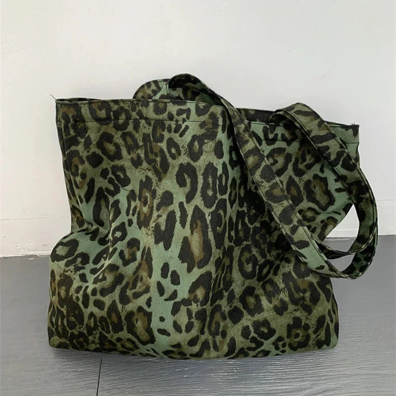 Sac léopard vert de grande taille