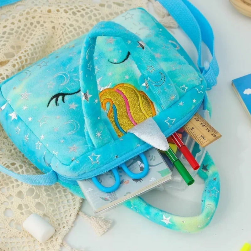 Sac licorne confectionné en peluche pour fille