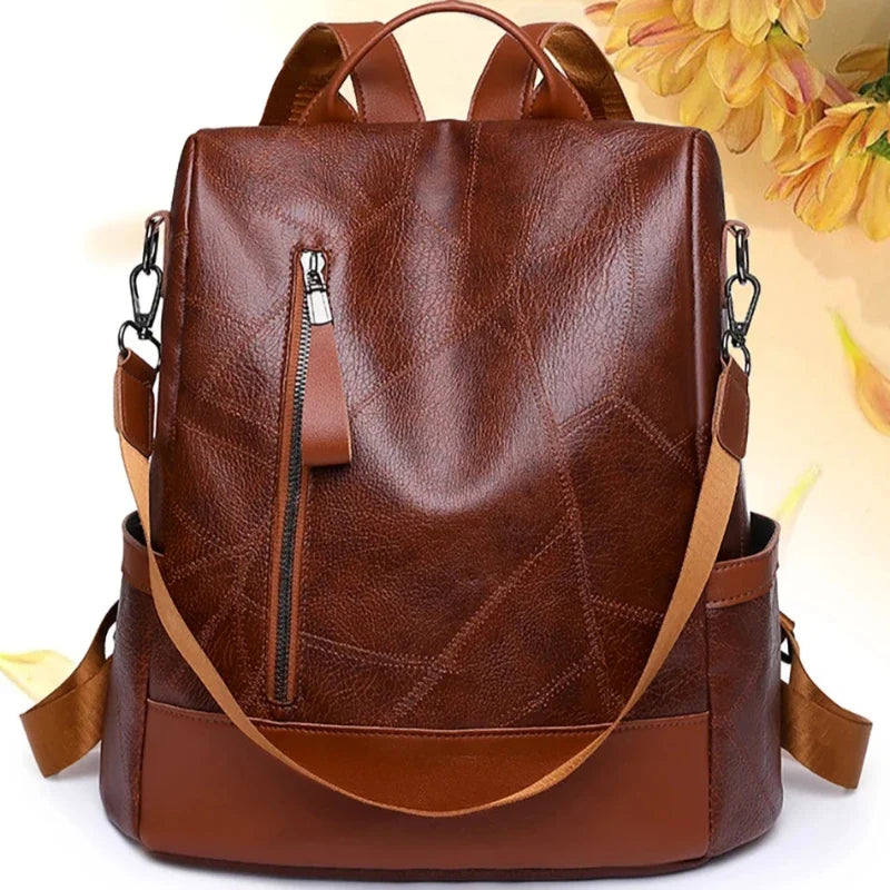 Sac marron pour femme au style chic, main et dos
