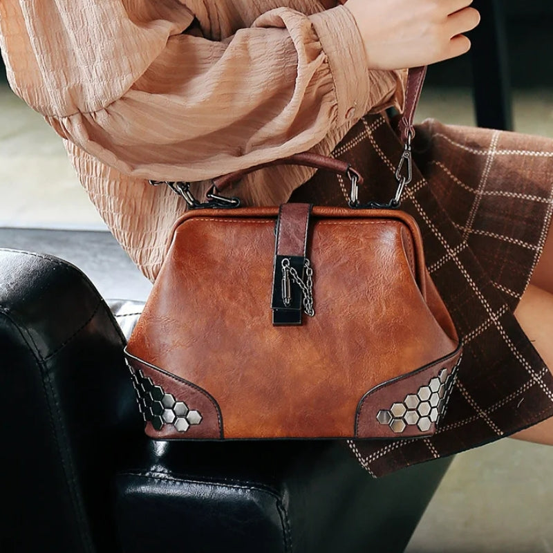 Sac marron rétro à porter à la main