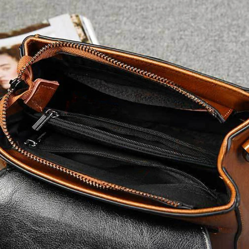 Sac marron vintage à main et bandoulière pour femme