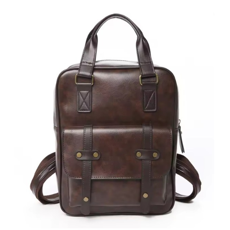 Sac multipoches brun au format cartable pour femme