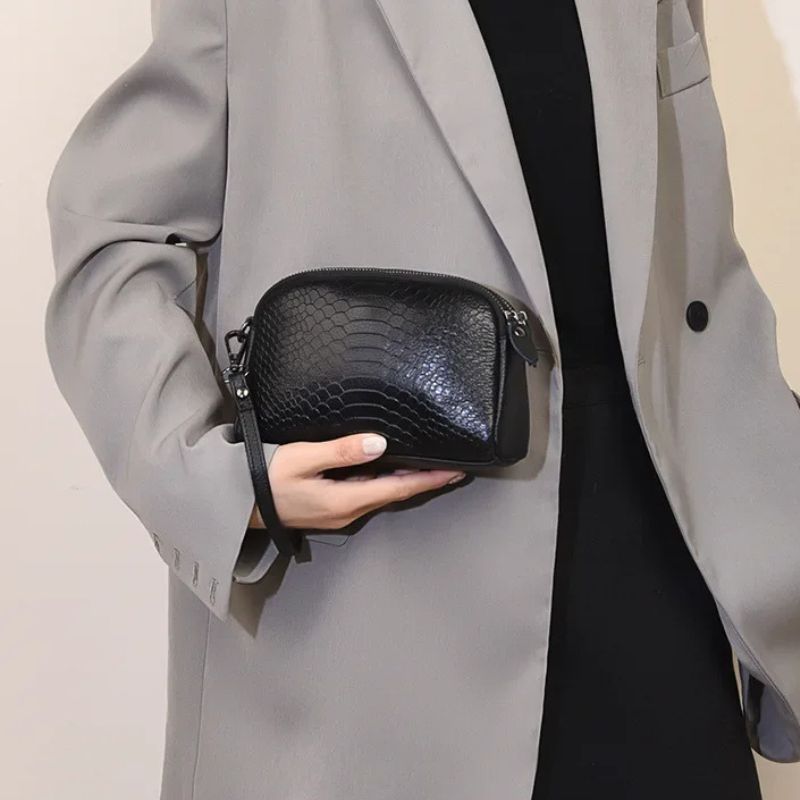 Sac noir à main effet croco tendance