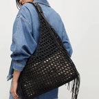 Sac noir grand format pour la plage, style bohème