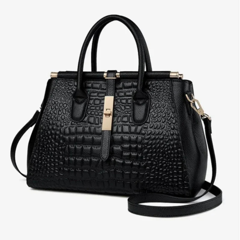 Sac noir pour femme en cuir d'inspiration crocodile