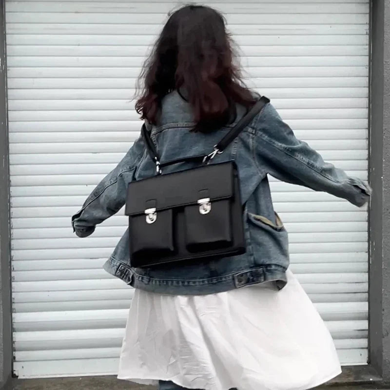 Sac noir style mallette au format cartable femme