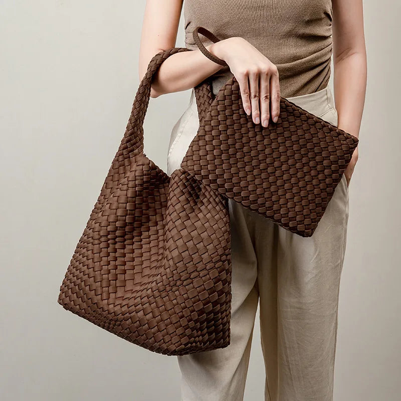 Sac panier à main brun en tissu