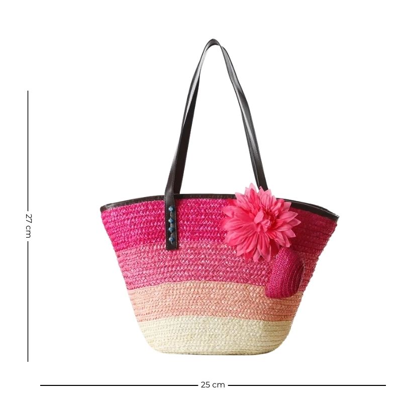 Sac panier à main en paille orné d'une fleur