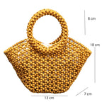 Sac panier à main perlé en bois