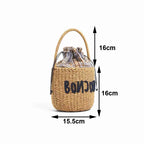Sac panier brodé en paille porté main