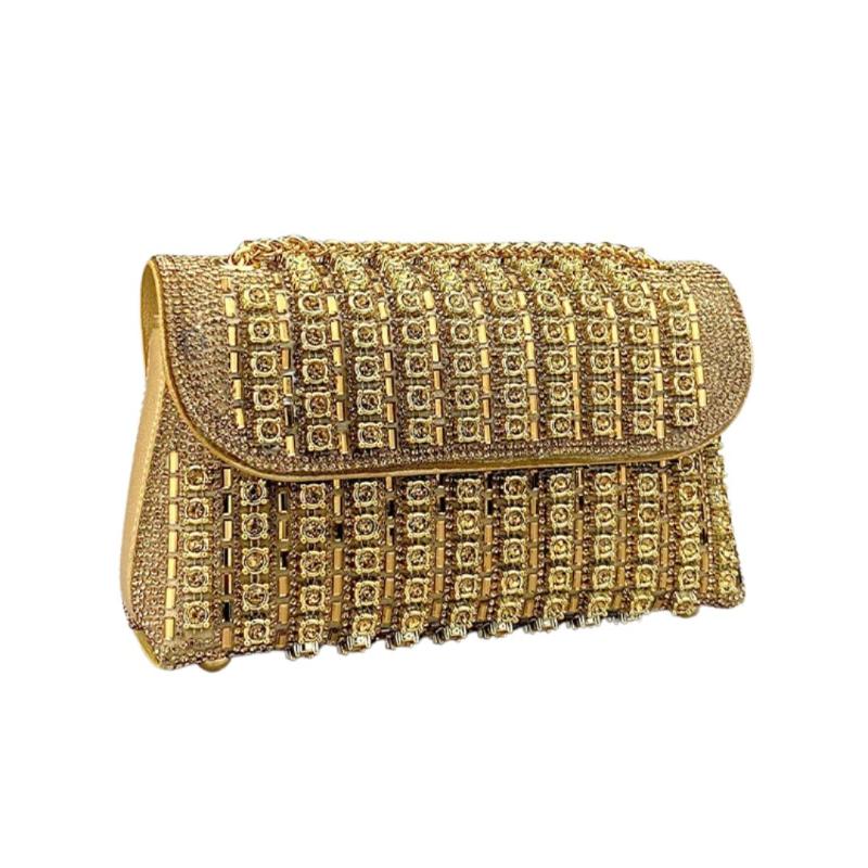 Sac pochette de soirée doré à strass