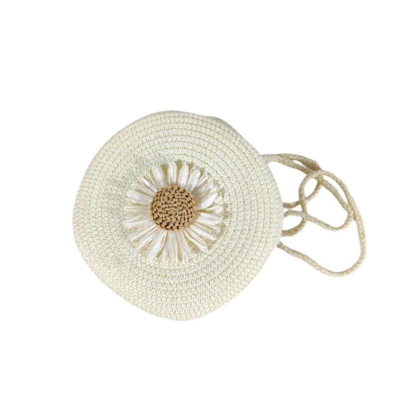 Sac rond en paille au motif floral
