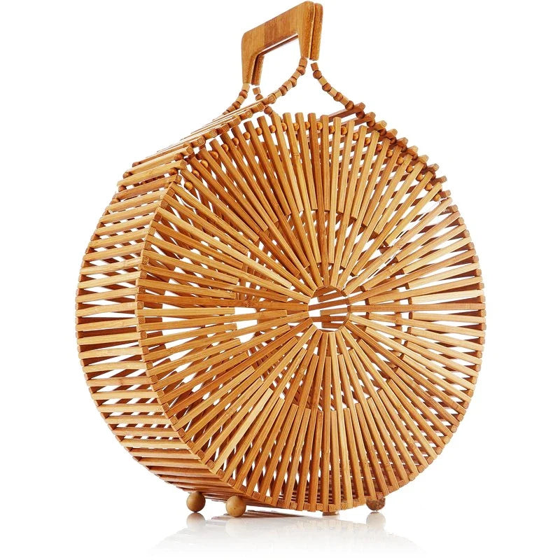 Sac rond marron sophistiqué effet osier