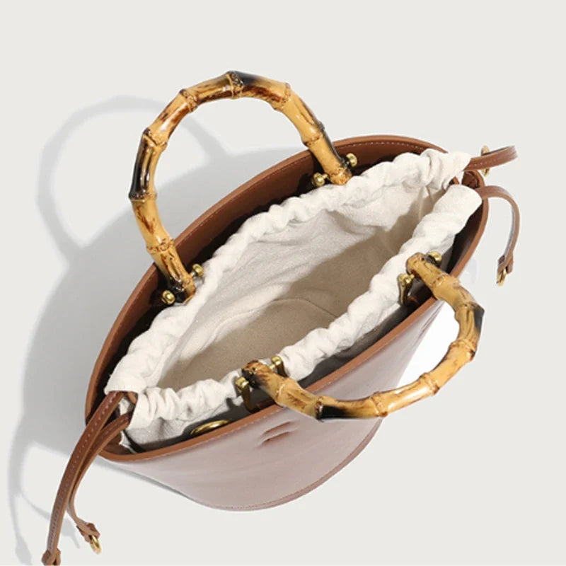 Sac seau à poignée en bambou pour port main