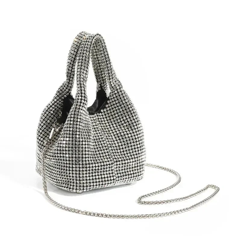 Sac seau brillant à strass pour femme